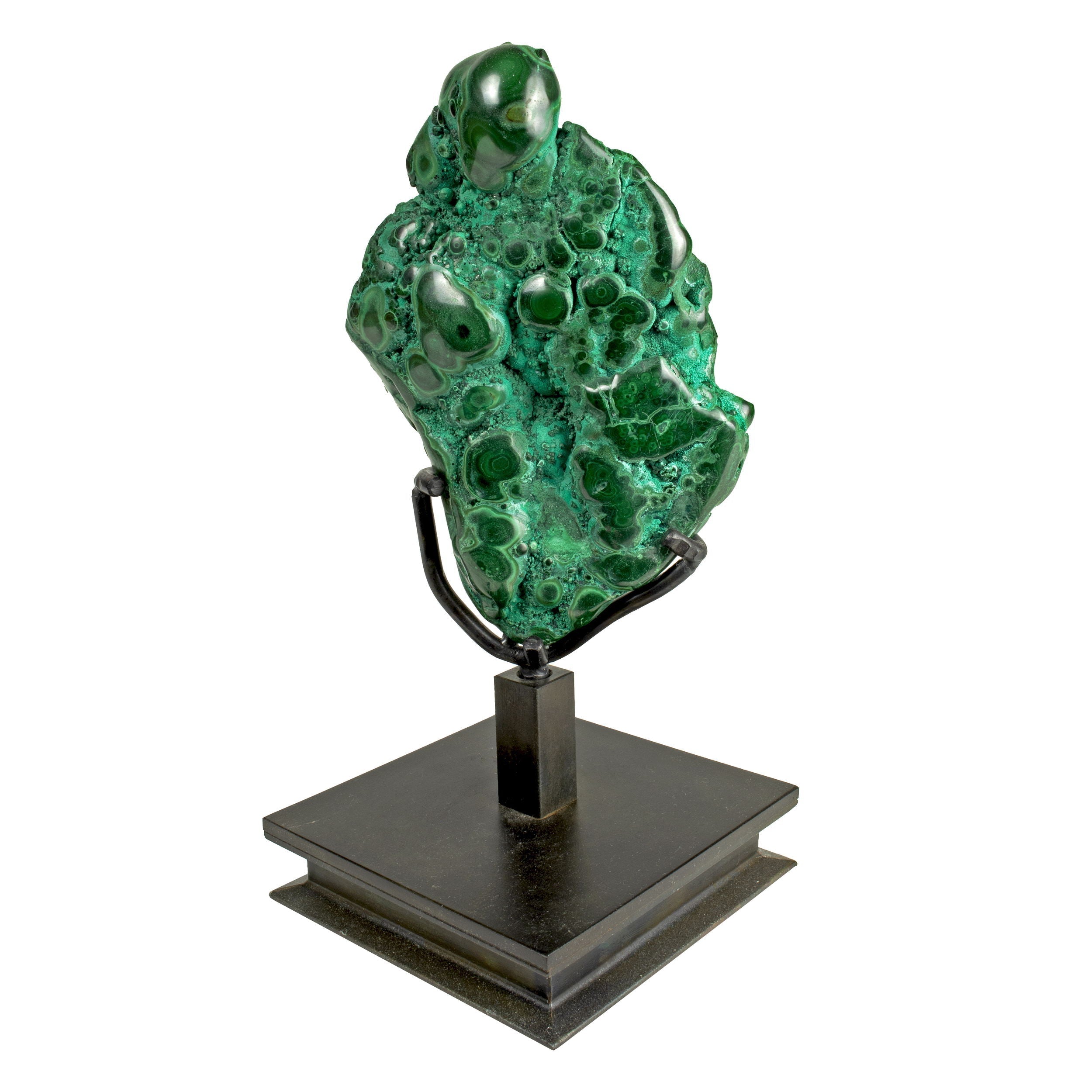Chrysocolla Malachite with Dark Green Orbs on Custom Spinning Stand