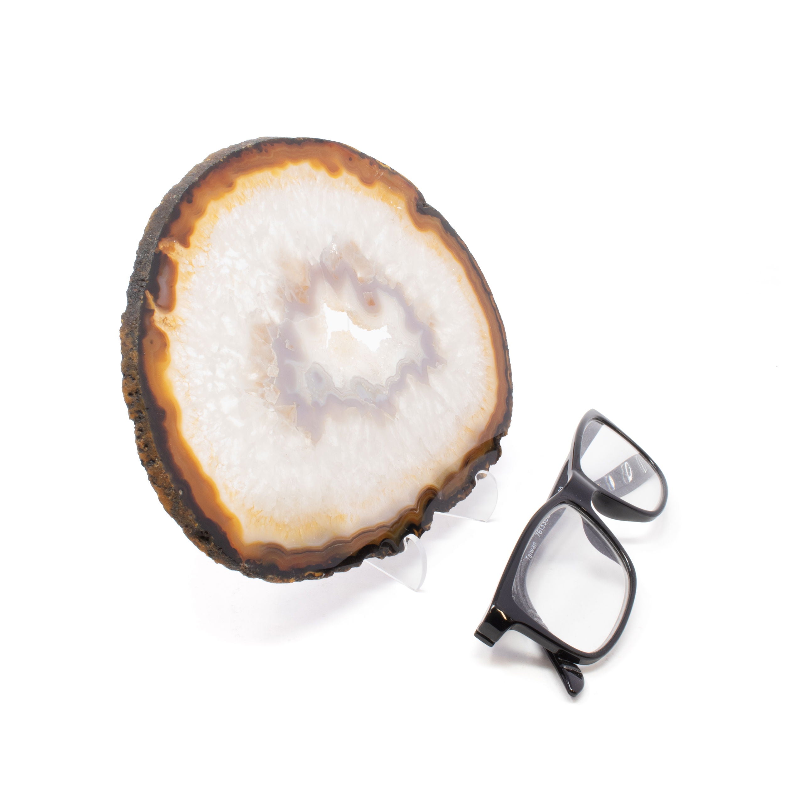 Agate Slice with Translucent Hues on a Lucite Stand
