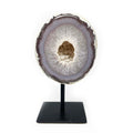 Geode White Agate with Gray Banding and Druze Center on a Post Stand