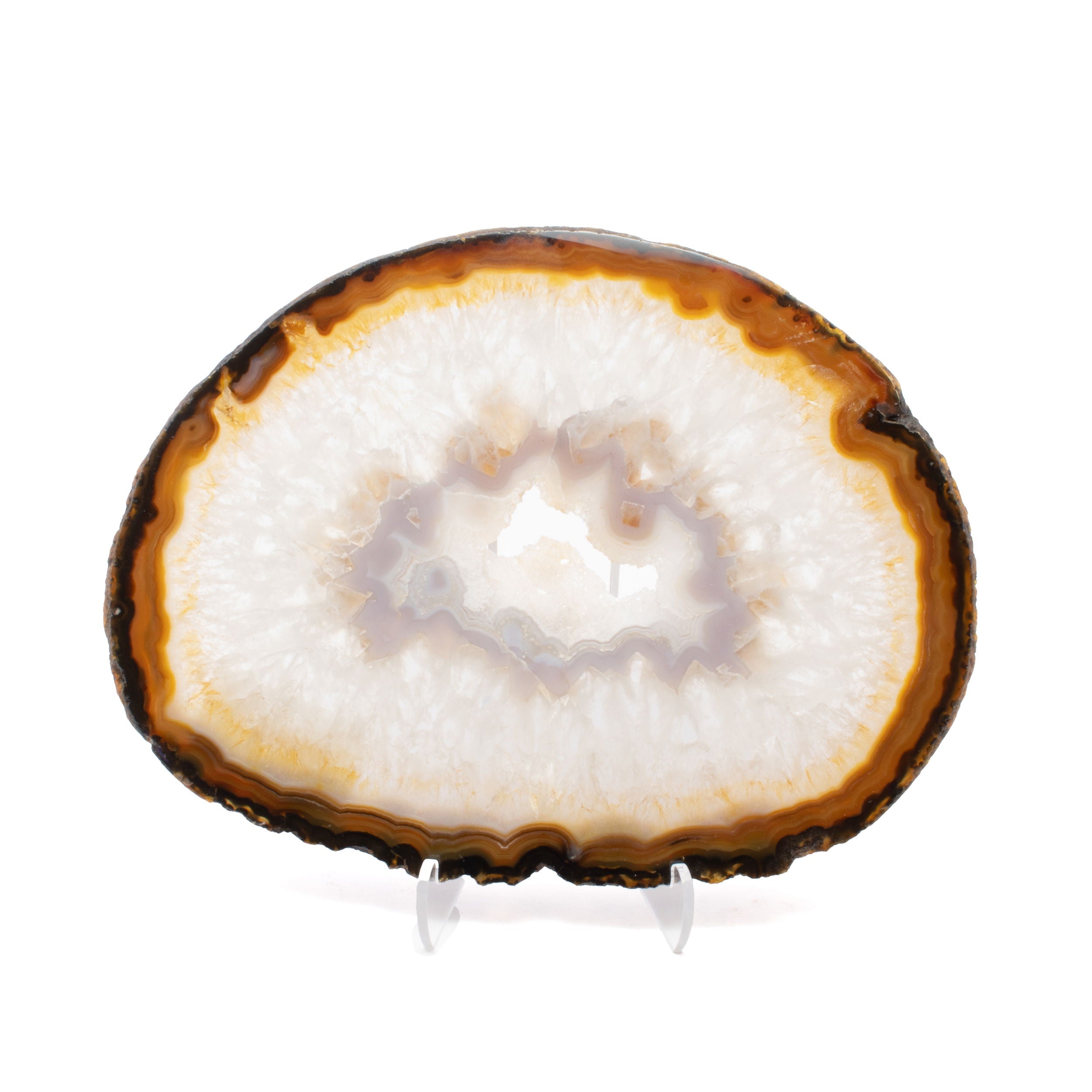 Agate Slice with Translucent Hues on a Lucite Stand