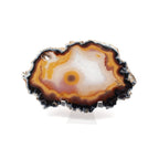Agate Slice with Concentric Bands of White, Orange, Brown, and Charcoal on an Acrylic Stand