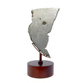 Muonionalusta Meteorite Slice with Troilite Inclusion on Steel Spinner Stand