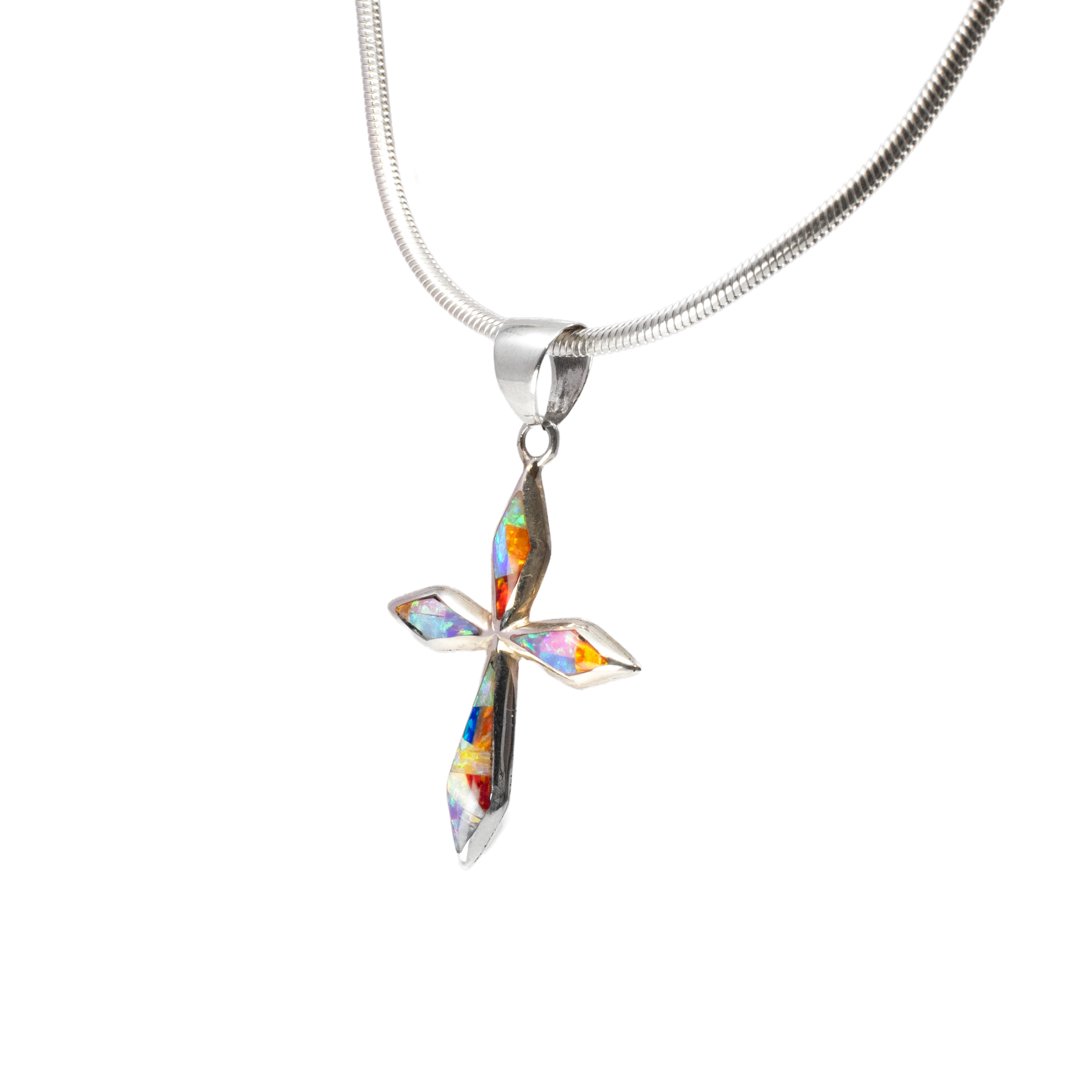 Cross Pendant Multi-fire Opal