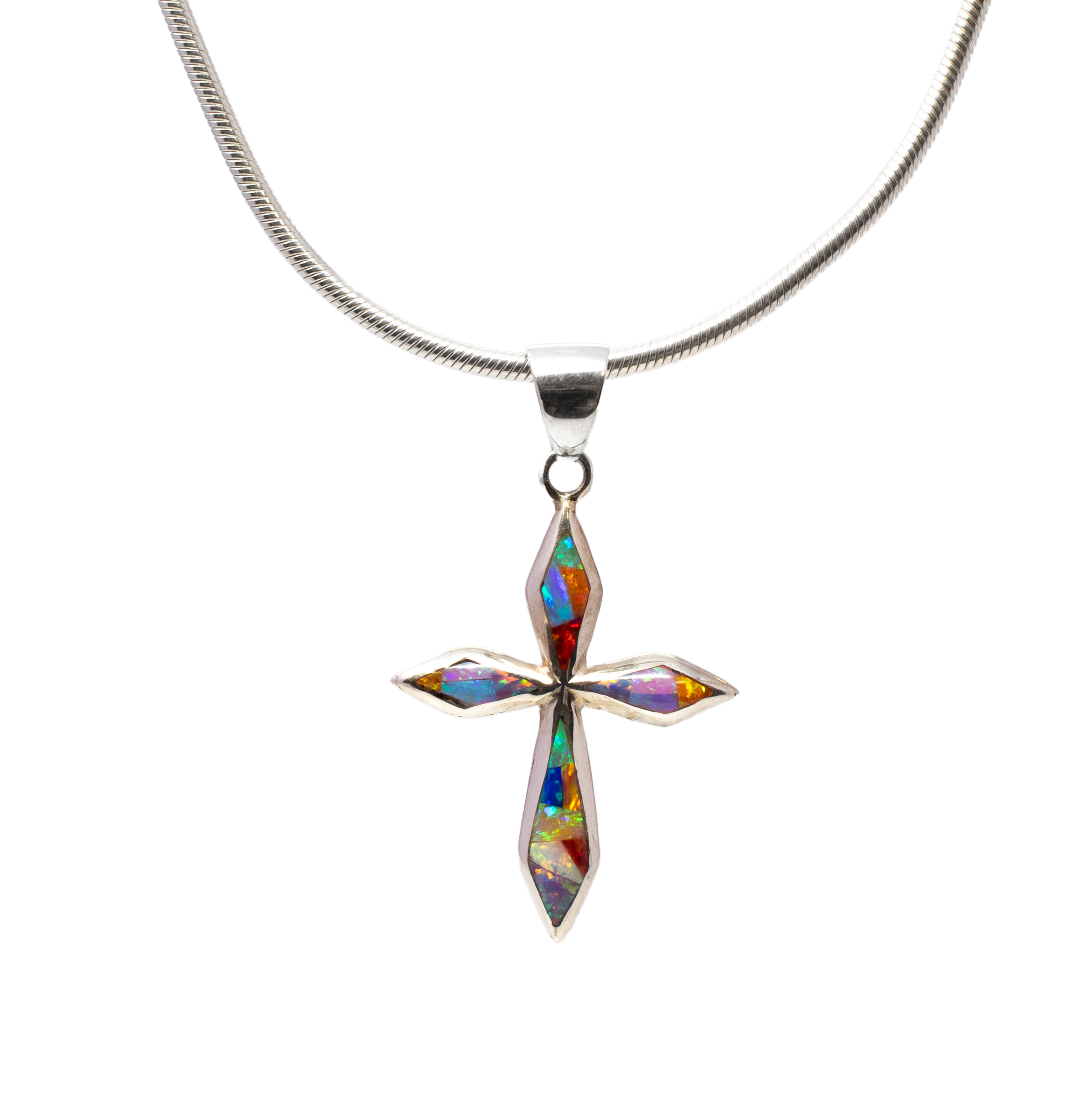 Cross Pendant Multi-fire Opal
