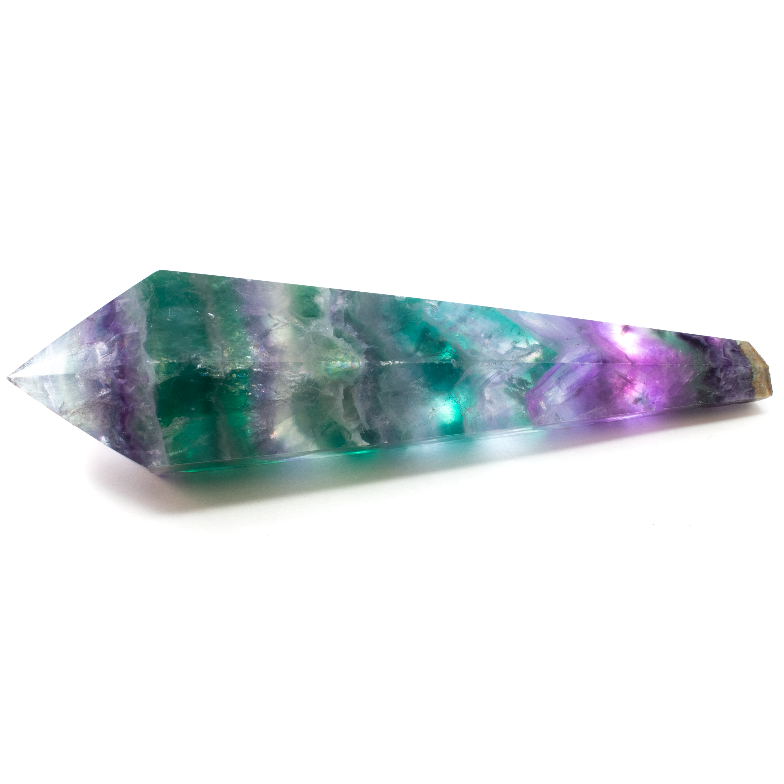 Rainbow Fluorite Tapered Point with Stainless Steel Spiral Stand 6"