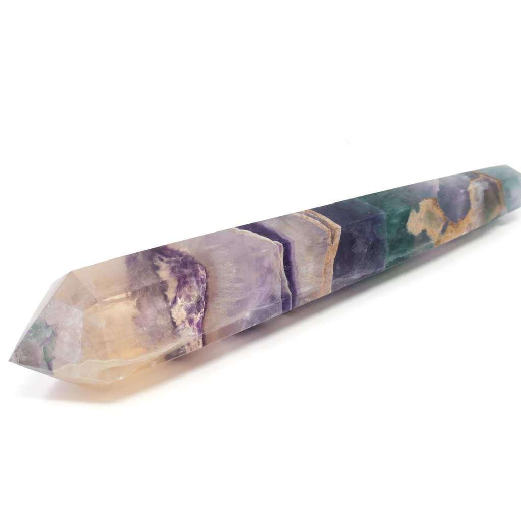 Rainbow Fluorite Tapered Point with Stainless Steel Spiral Stand 6.25"