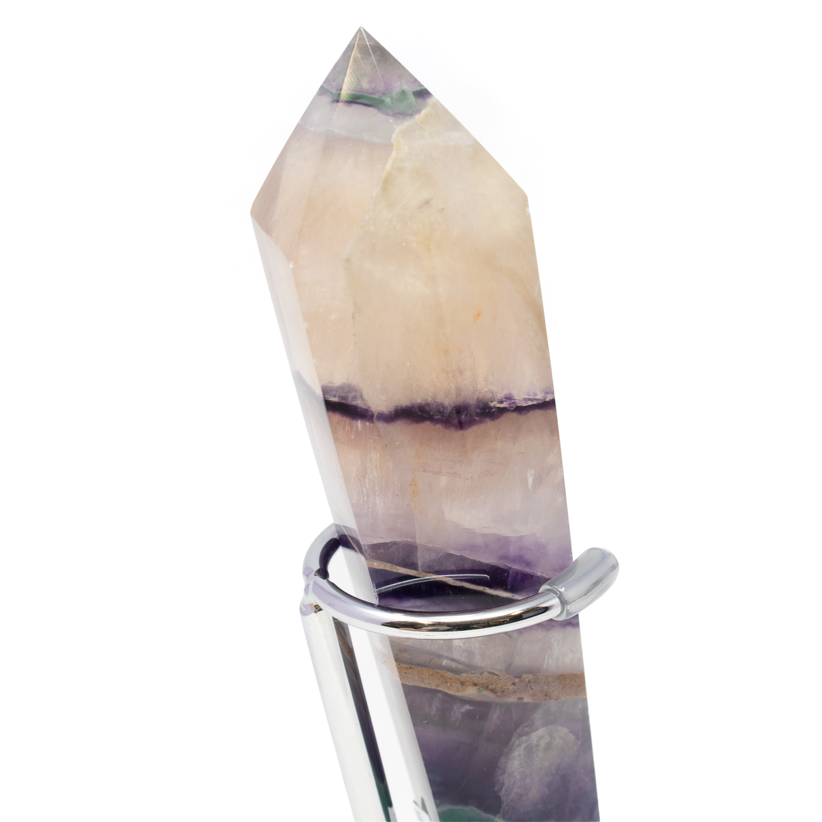 Rainbow Fluorite Tapered Point with Stainless Steel Spiral Stand 6.25"