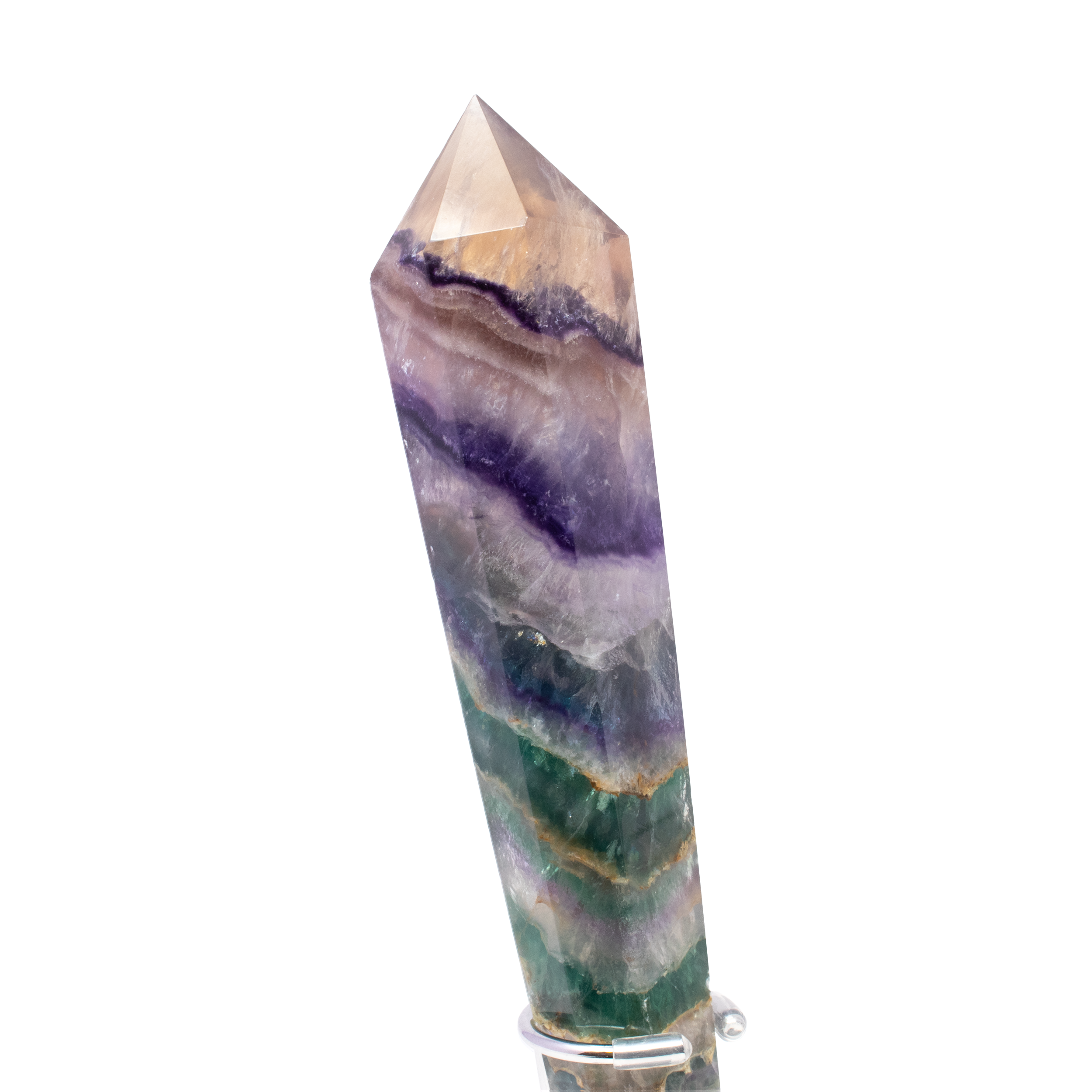 Rainbow Fluorite Tapered Point with Stainless Steel Spiral Stand 9"