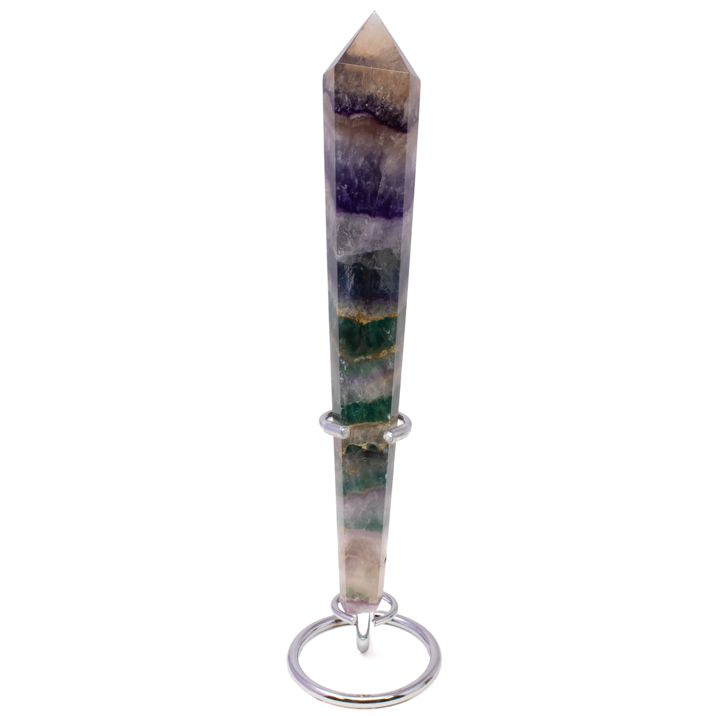 Rainbow Fluorite Tapered Point with Stainless Steel Spiral Stand 9"