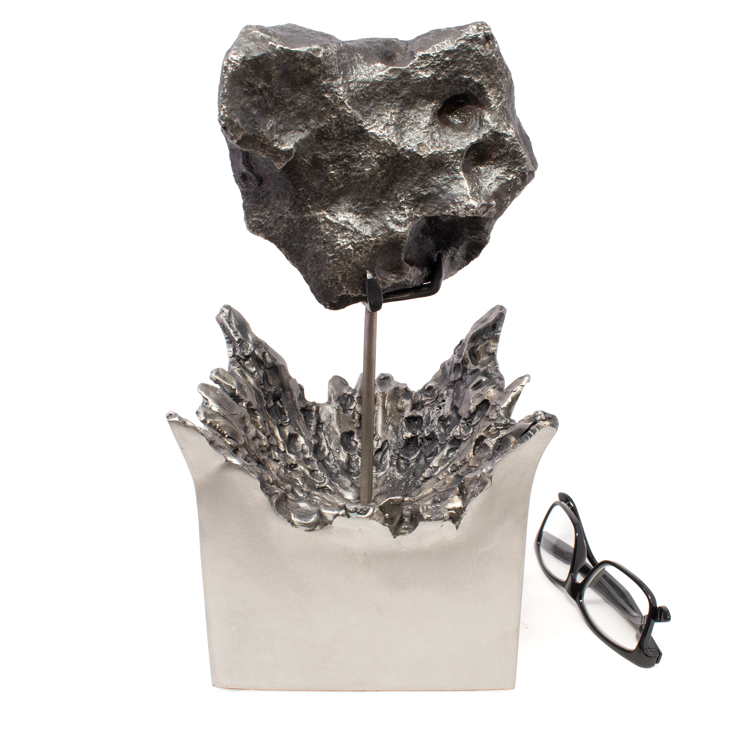 Meteorite Campo de Cielo on Custom Rotating "Impact" Stand