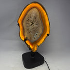 Agate Slice Chocolate with Amethyst Center On Illuminated Table Stand