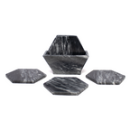 Coasters Gray Marble Hexagon Set of 6 with Holder