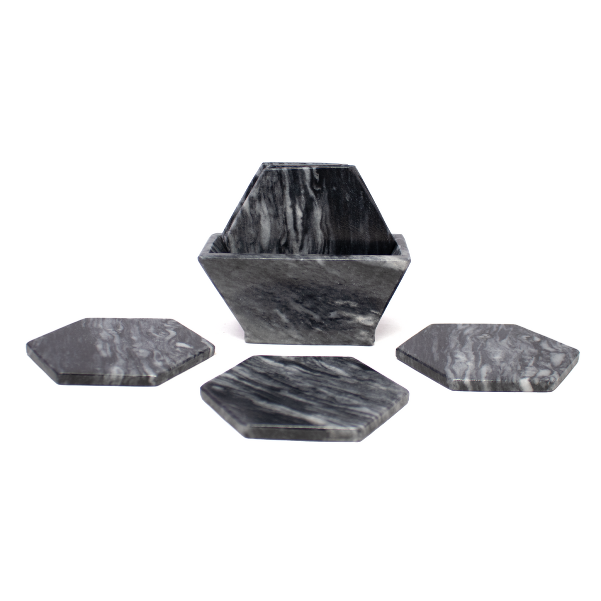 Coasters Gray Marble Hexagon Set of 6 with Holder