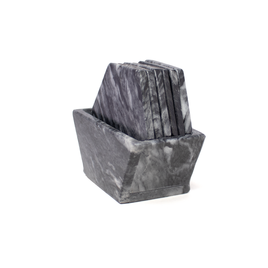 Coasters Gray Marble Hexagon Set of 6 with Holder