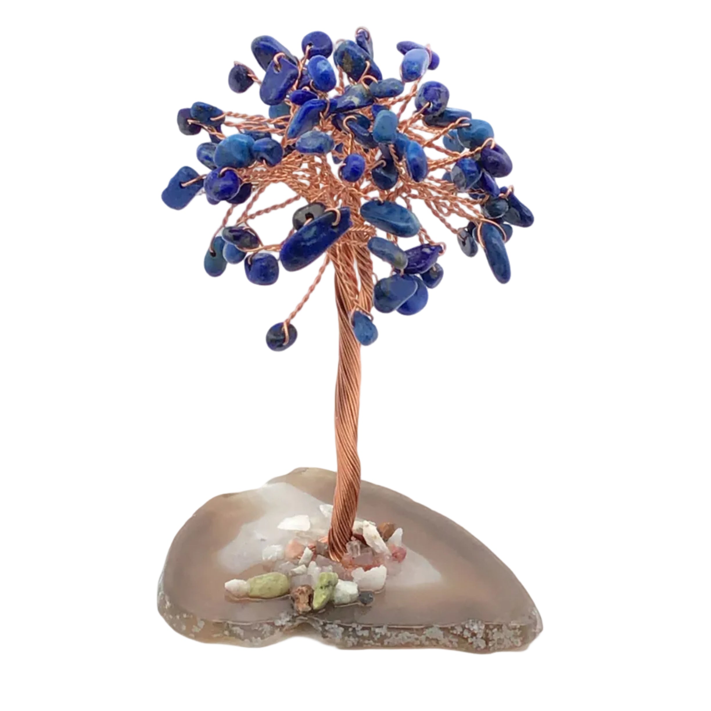 Lapis Lazuli Copper Wire Beaded Tree on Agate Base