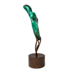 Chrysocolla Malachite Polished Vivid Green and Blue Swirls on Custom Etched Copper Spinning Stand