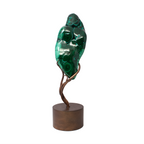 Chrysocolla Malachite Polished Vivid Green and Blue Swirls on Custom Etched Copper Spinning Stand