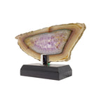 Agate Slice Amethyst with Brown & Green Accents on a Wooden Stand
