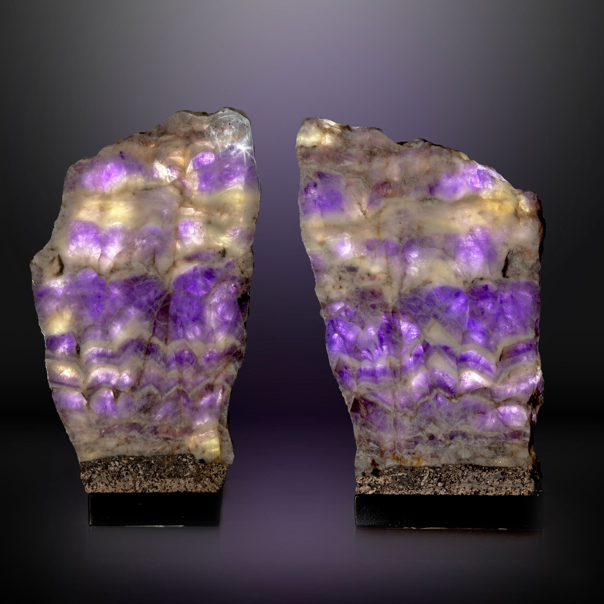 Amethyst Slice Table Lamp Pair with Chevron Horizontal Banding