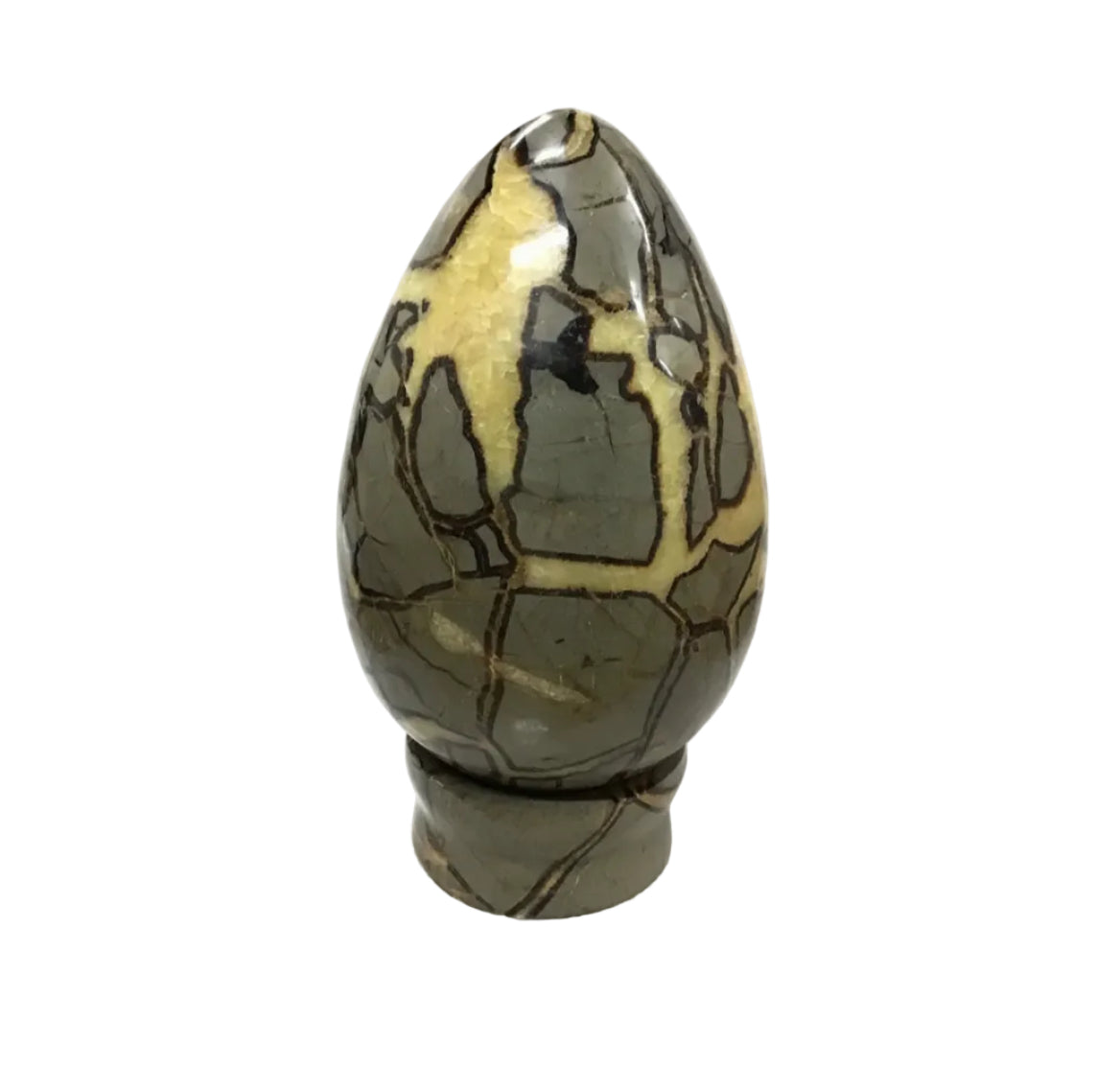 Septarian Egg with Olive Green, Gray, and Tan Crystalline Lines