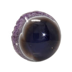 Amethyst Geode Sphere with Crystal Crevasse & Deep Blue Agate on Lucite Ring Stand