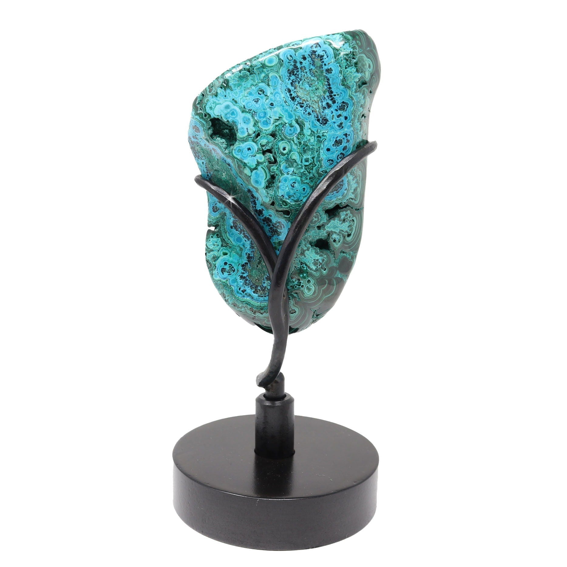 Chrysocolla Malachite Polished Freeform on Custom Black Spinner Stand