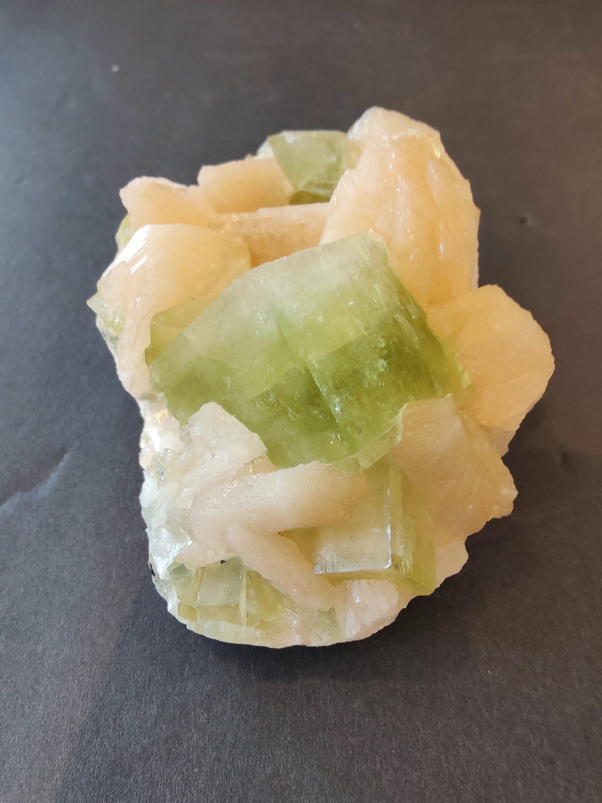 Apophyllite Green Cubes with Peach Stilbite