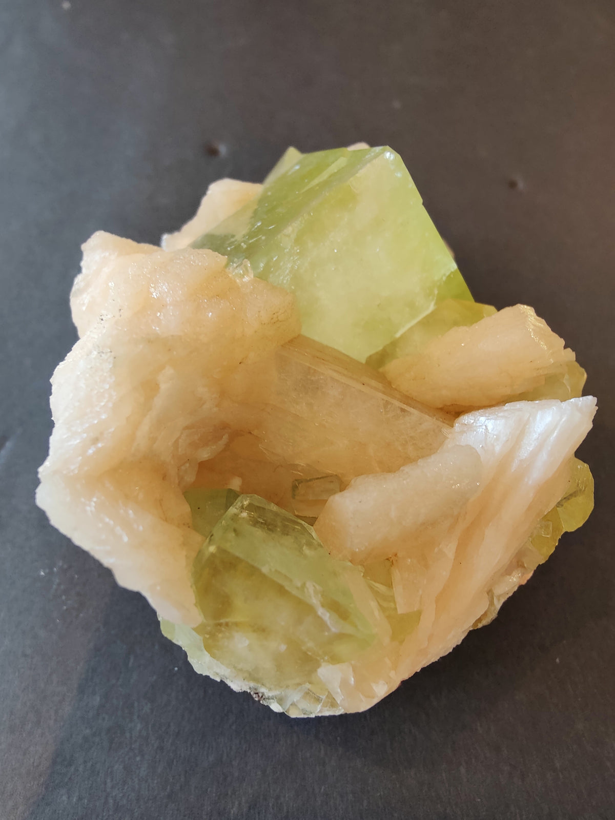 Apophyllite Green Cubes with Peach Stilbite