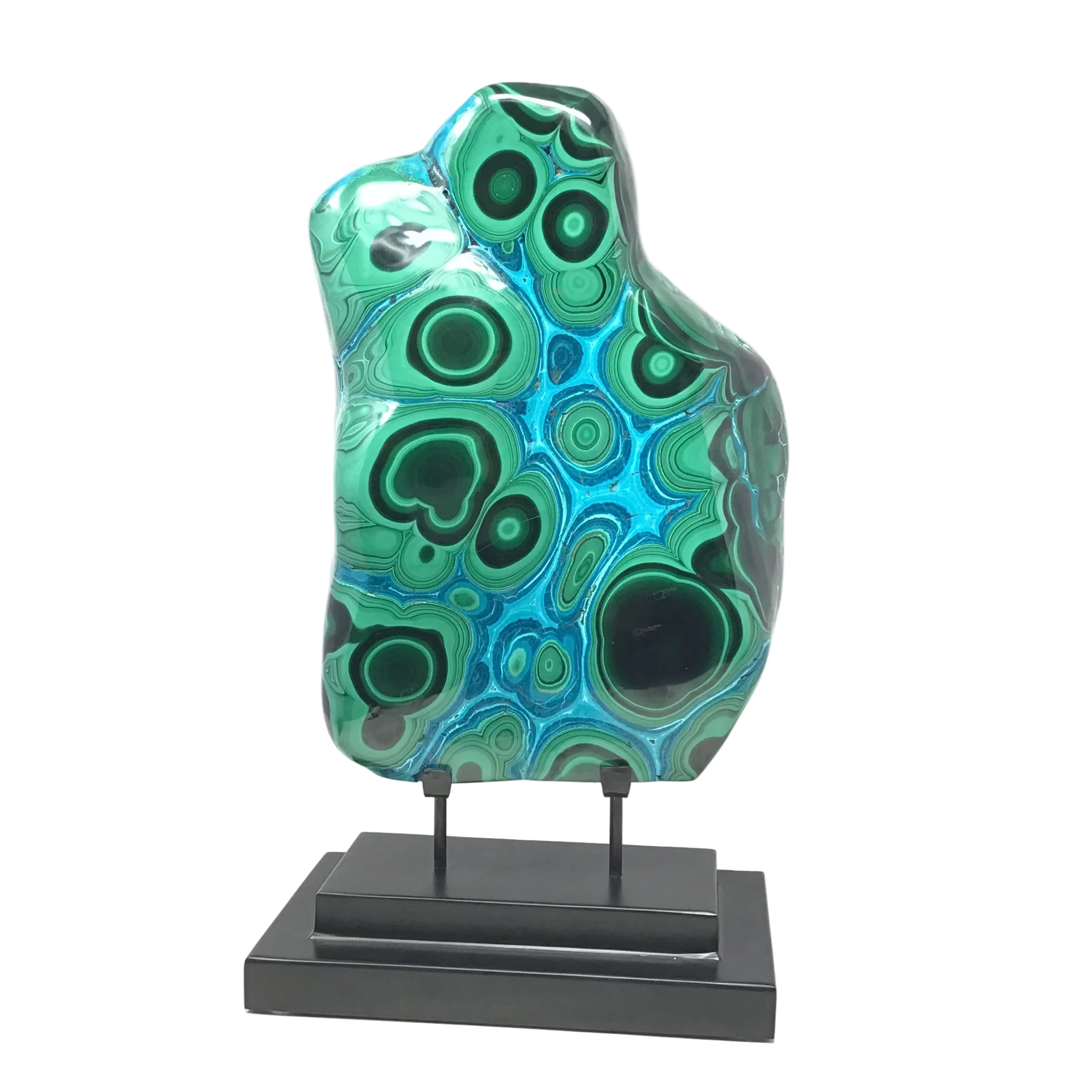 Chrysocolla Malachite Freeform Large Polished A+ Specimen on Custom 2-Step Black Base
