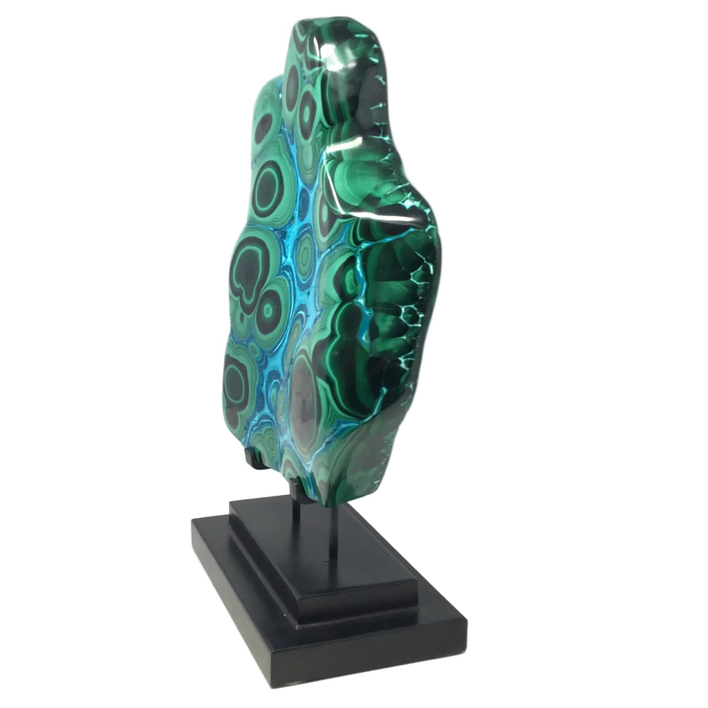 Chrysocolla Malachite Freeform Large Polished A+ Specimen on Custom 2-Step Black Base