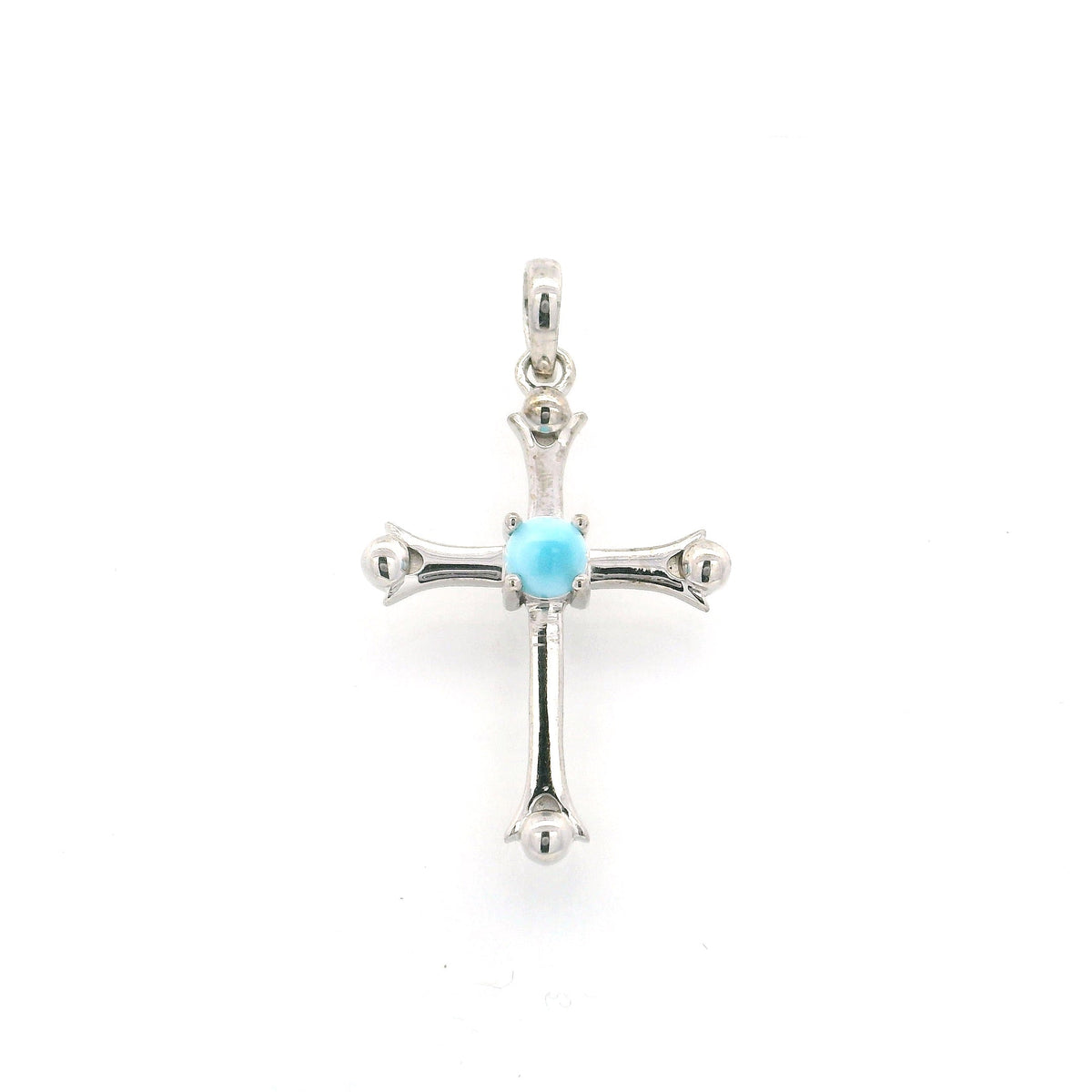 Cross Pendant Larimar 3mm Round Cabochon Prong Set