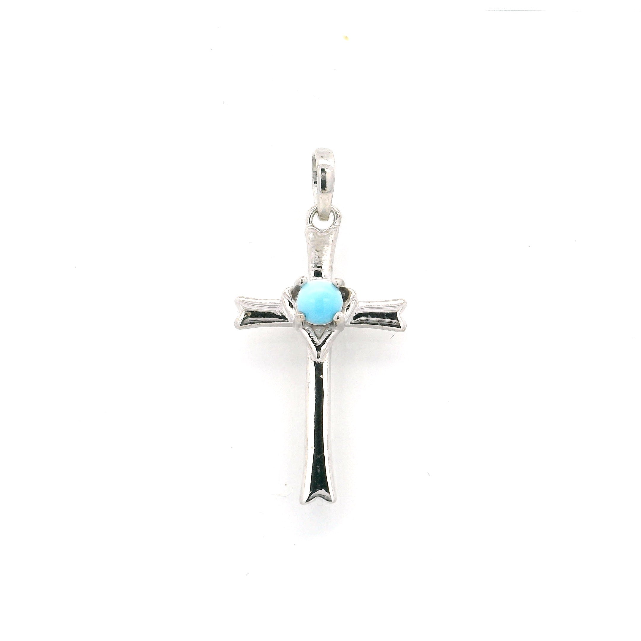 Cross Pendant Larimar 3mm Round Cabochon Prong Set