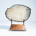 Agate Slice with Dark Brown Trim and Pristine White Center on a Custom Stand