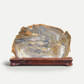 Agate Slice Earthy Brown with Script-like Patterns & Citrine Druze Pocket in a Custom Wood Base
