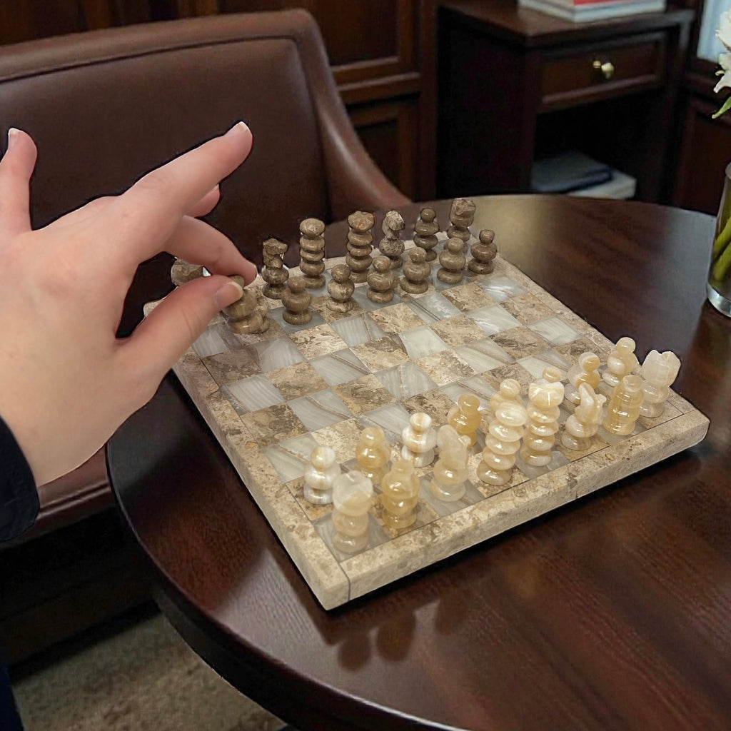 Chess Set Hand Carved Mexican Onyx Stone - Small 7.5