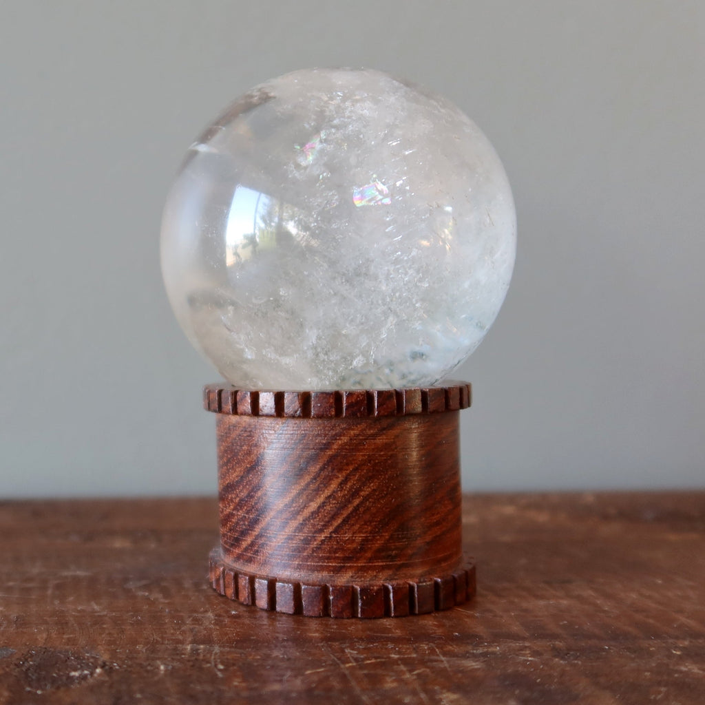 Display Stand Tall Brown Wood Holder for Crystal Balls