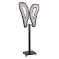 Agate Butterfly Wings Banded with Frosted Amethyst Druze Center on a Steel Rotating Stand