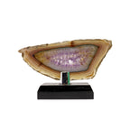 Agate Slice Amethyst with Brown & Green Accents on a Wooden Stand