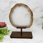 Agate Slice with Quartz Center on a Custom Post Stand