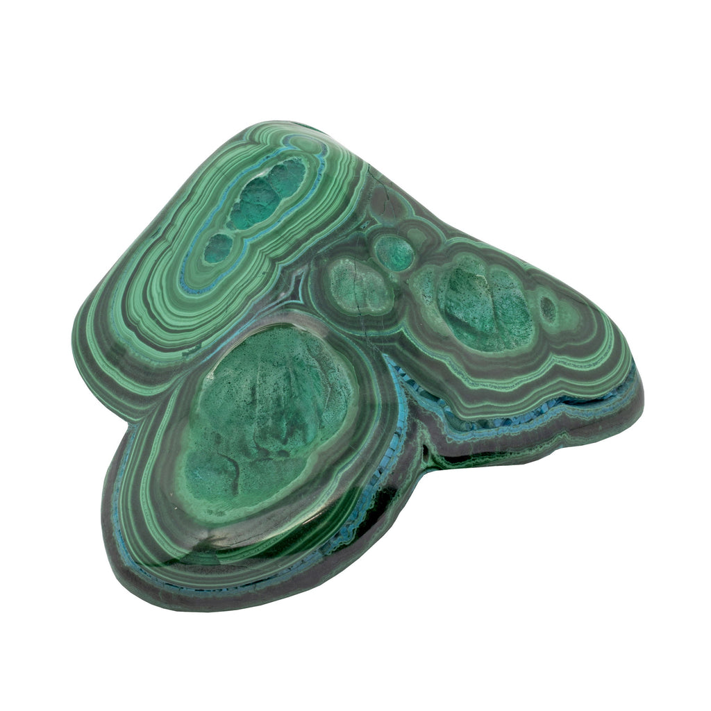 Chrysocolla Malachite Freeform Polished with Vibrant Green Banding and Three Indentations on the Face