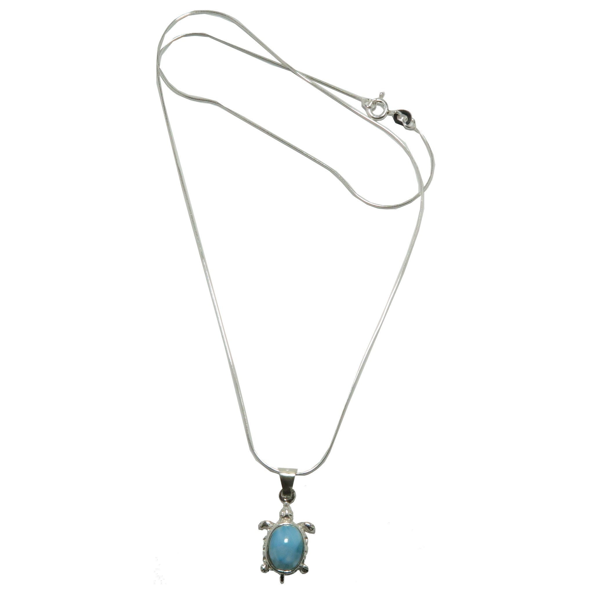 Larimar Necklace Happy Blue Sea Turtle Sterling Silver