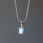 Larimar Necklace Happy Blue Sea Turtle Sterling Silver
