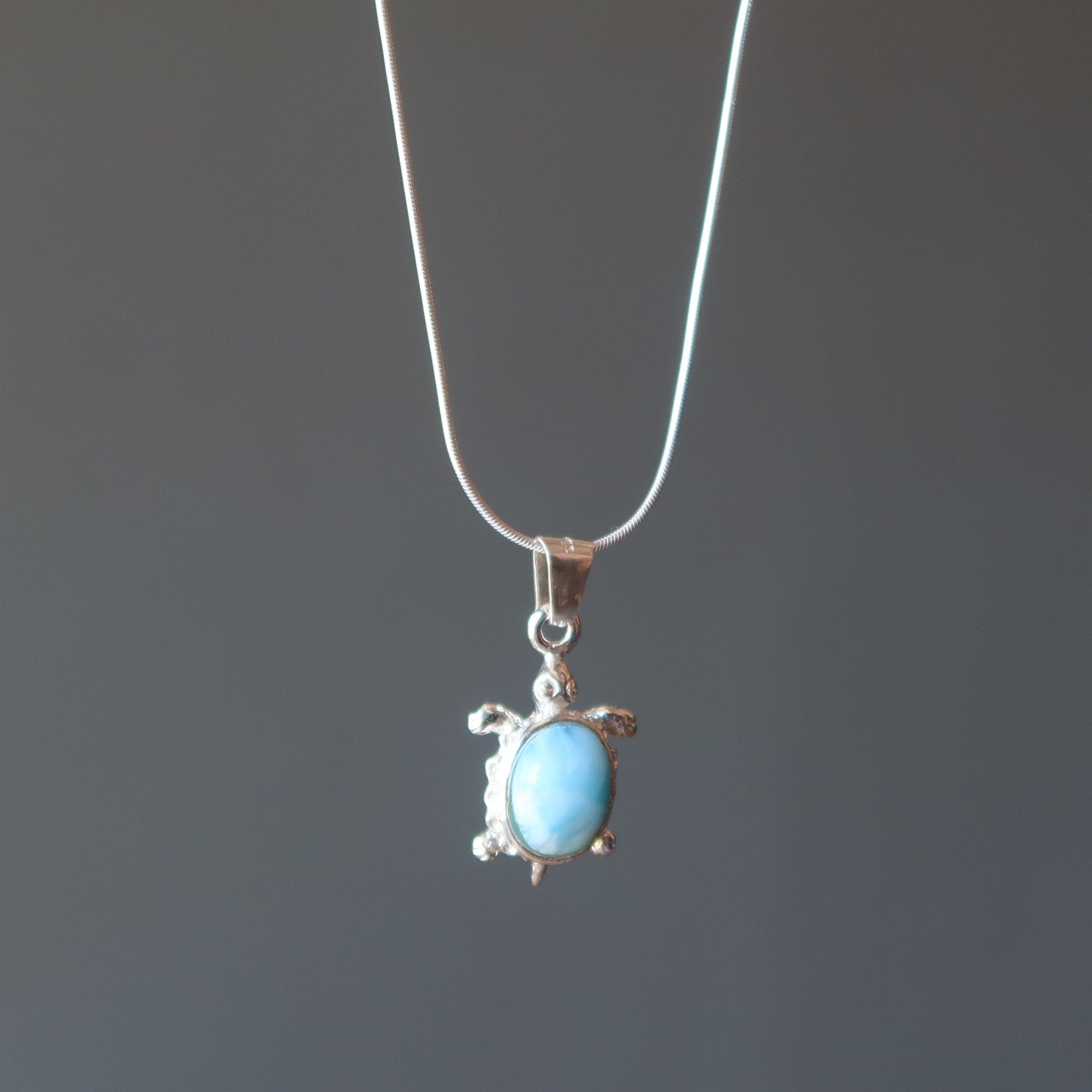 Larimar Necklace Happy Blue Sea Turtle Sterling Silver