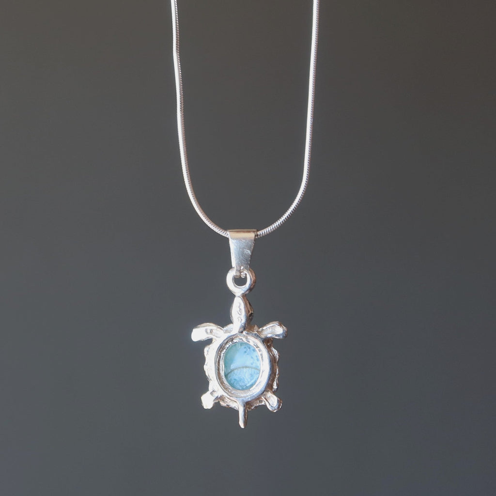 Larimar Necklace Happy Blue Sea Turtle Sterling Silver