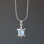 Larimar Necklace Happy Blue Sea Turtle Sterling Silver
