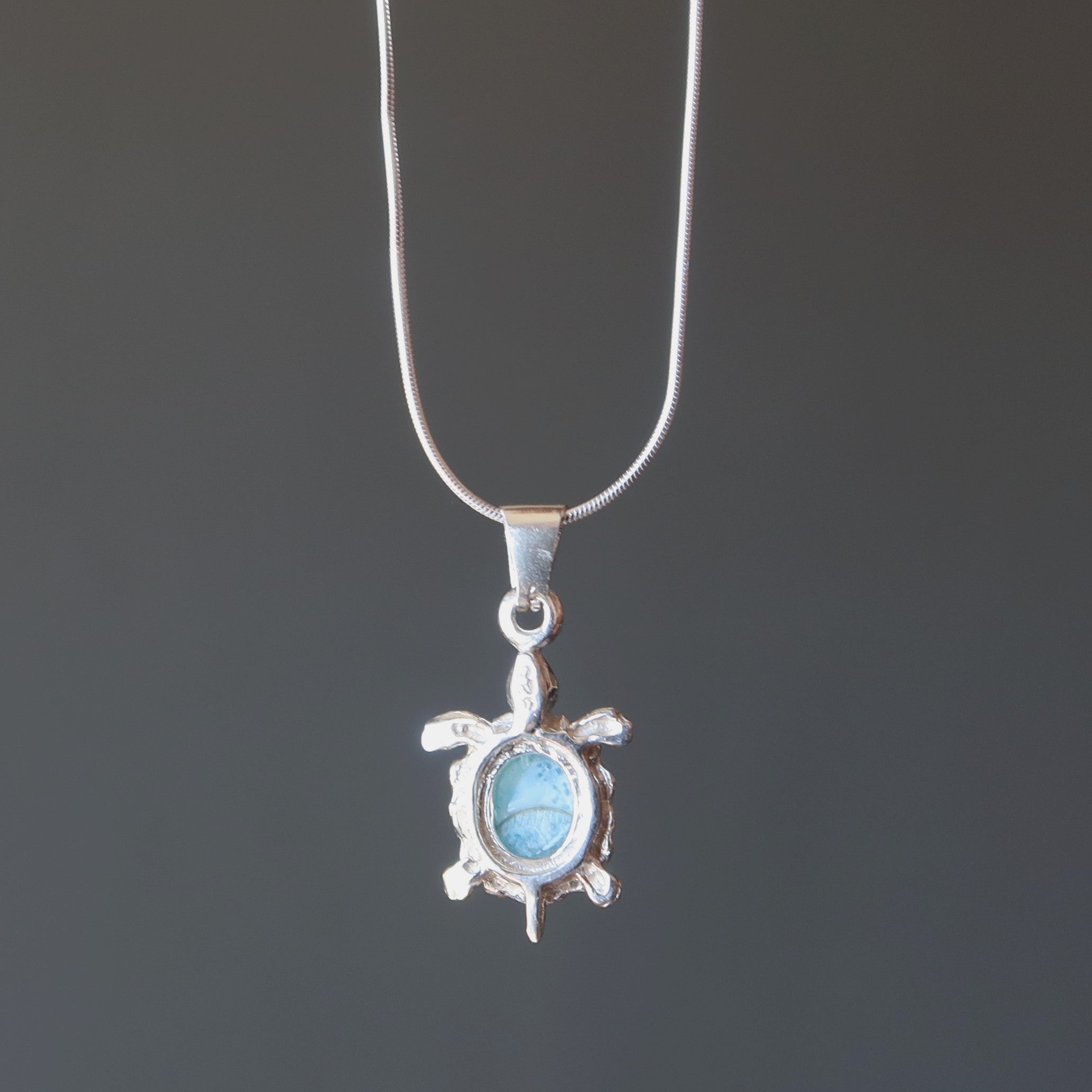 Larimar Necklace Happy Blue Sea Turtle Sterling Silver