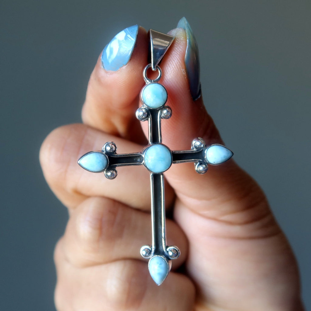 Larimar Pendant Heaven Cross Sterling Silver