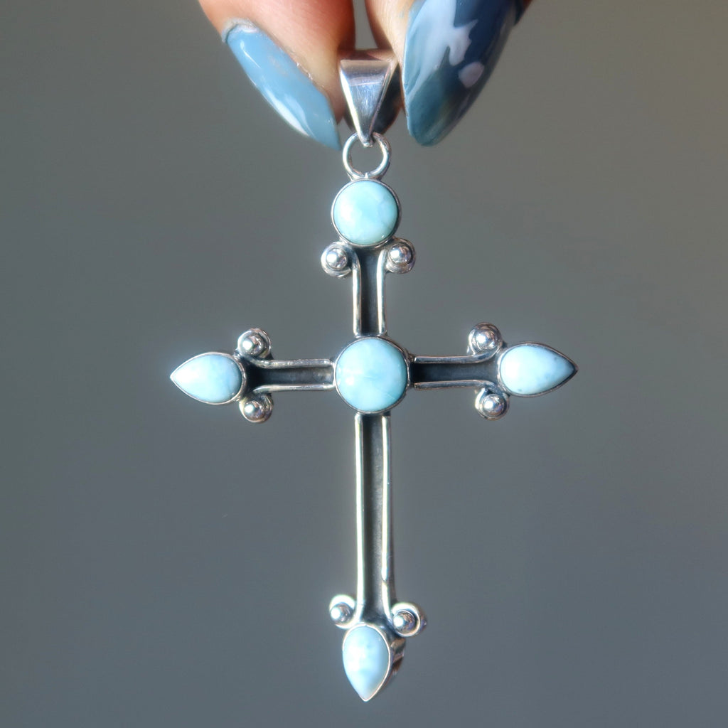 Larimar Pendant Heaven Cross Sterling Silver