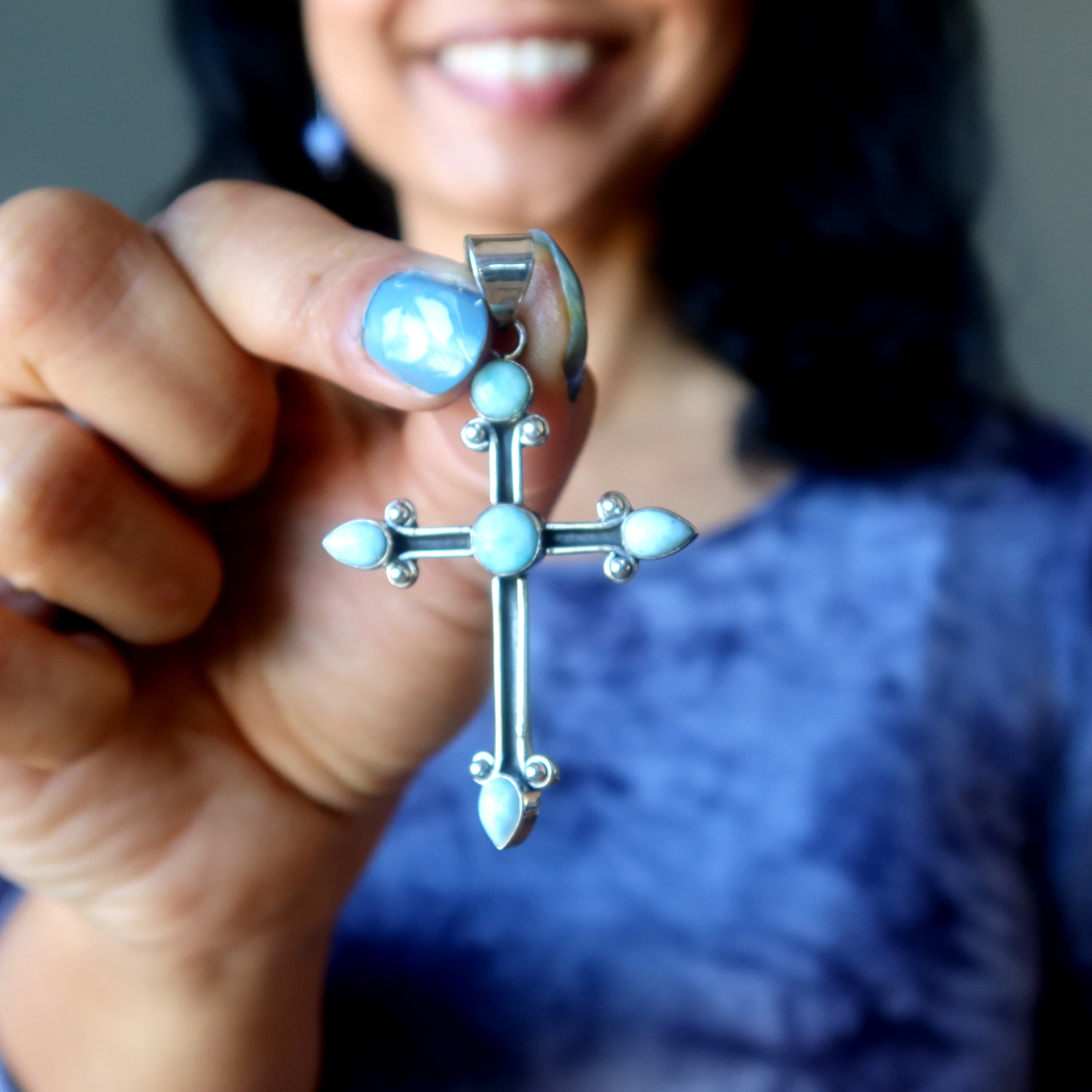 Larimar Pendant Heaven Cross Sterling Silver