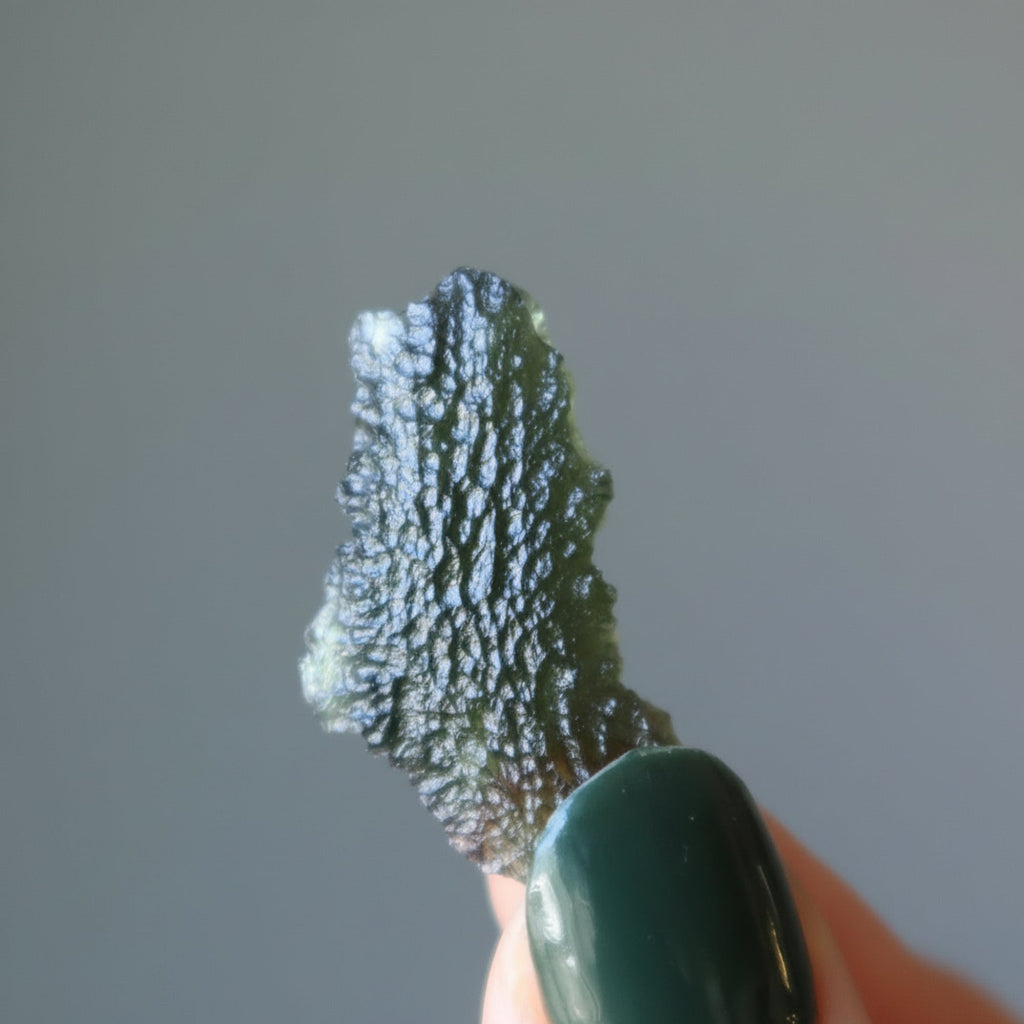 Moldavite Green Tektite Call of Karma Slim Slice